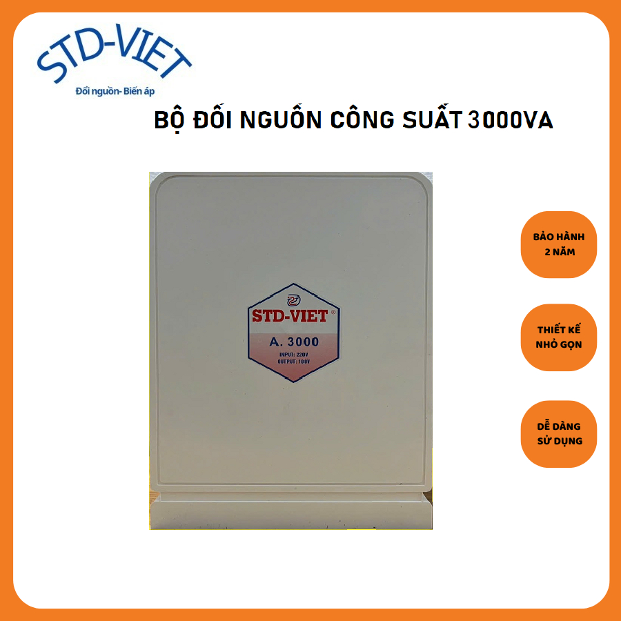 Đổi nguồn điện 3000VA vỏ nhựa trắng (~2100W), Biến áp tự ngẫu vào 220V ra 100V vỏ nhựa chống va đập.