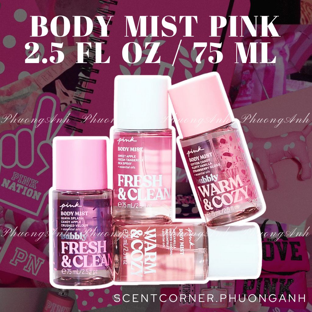 [ TRAVEL SIZE ] Cool & Bright | Fresh & Clean | Vanilla Dreamy - Body Mist Pink 75ml