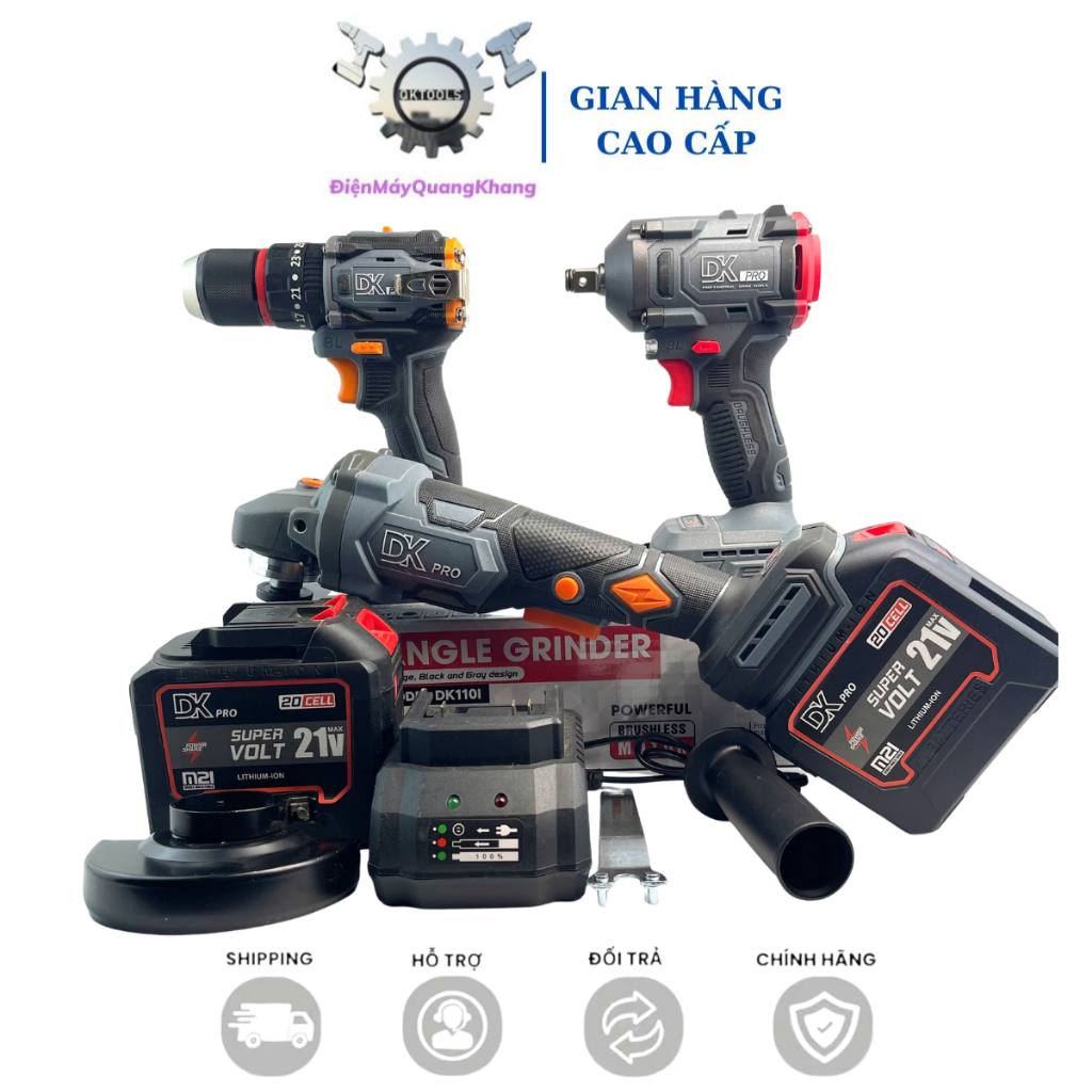 COMBO DKpro Khoan DK10MMT , Mài DK110I , Siết DTW1993 , Kèm Pin 20cell DKpro , động cơ không chổi th