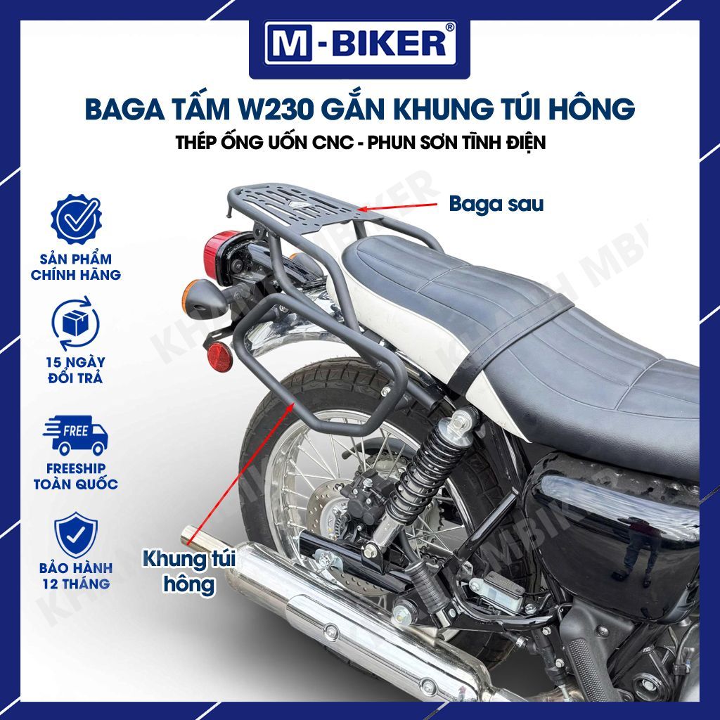 Baga W230 tấm, Khung treo túi W230 mẫu trám, Baga sau gắn khung treo túi hông dành cho Kawasaki W230