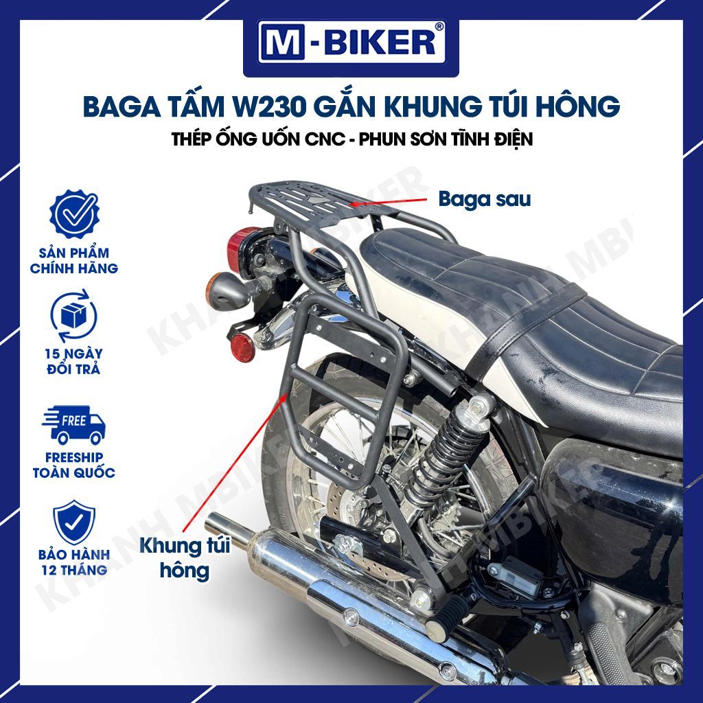 Baga W230 tấm, Khung treo túi W230 mẫu vuông, Baga sau gắn khung treo túi hông dành cho W230