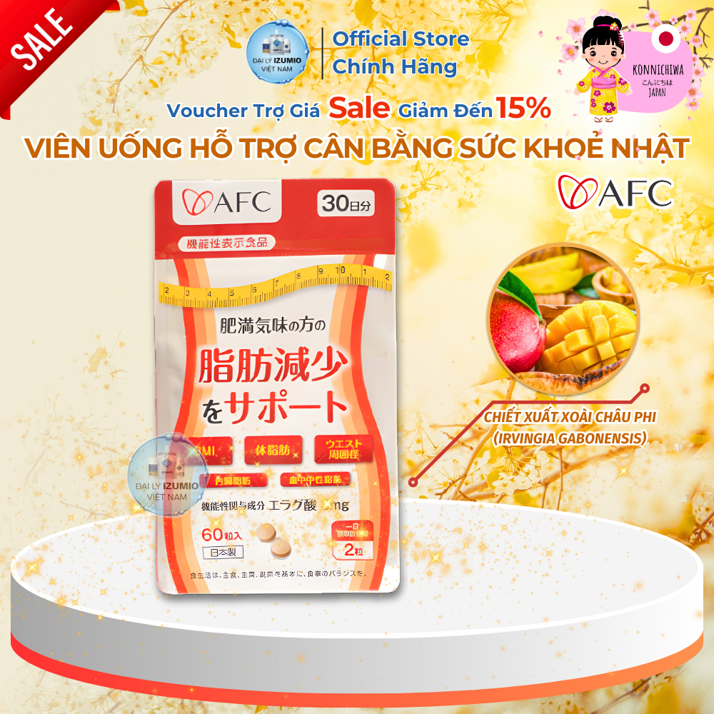 [Xuất Kèm VAT] Viên Uống Hỗ Trợ Cân Bằng Sức Khoẻ Nhật - Hỗ Trợ Vòng Eo  Afc – Ellagic Acid - Chính 