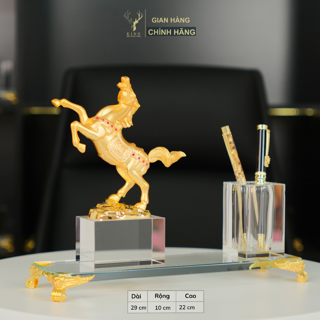 Hộp Đựng Bút Doanh Nhân Mã Đáo Thành Công VIP, Chất Liệu Đồng Mạ Vàng và Pha Lê K9 Cao Cấp, Ống cắm 