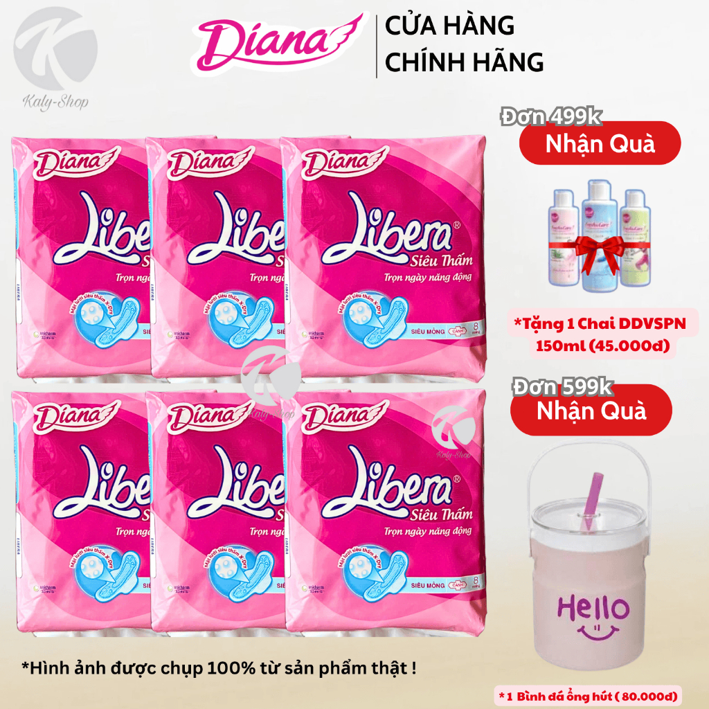 Bộ 6 Gói Băng Vệ Sinh Diana Libera Siêu Mỏng Có Cánh ( 8 Miếng )