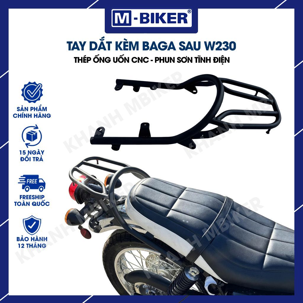Tay dắt W230 kèm baga sau, Baga W230 kèm tay dắt, Tay xách sau Kawasaki W230, Tay nắm sau W230