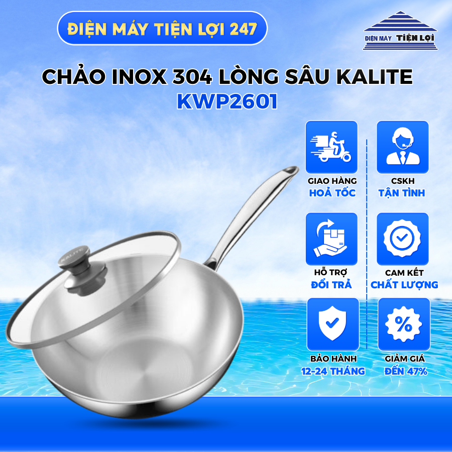Chảo inox 304 nguyên khối lòng sâu Kalite KWP2601