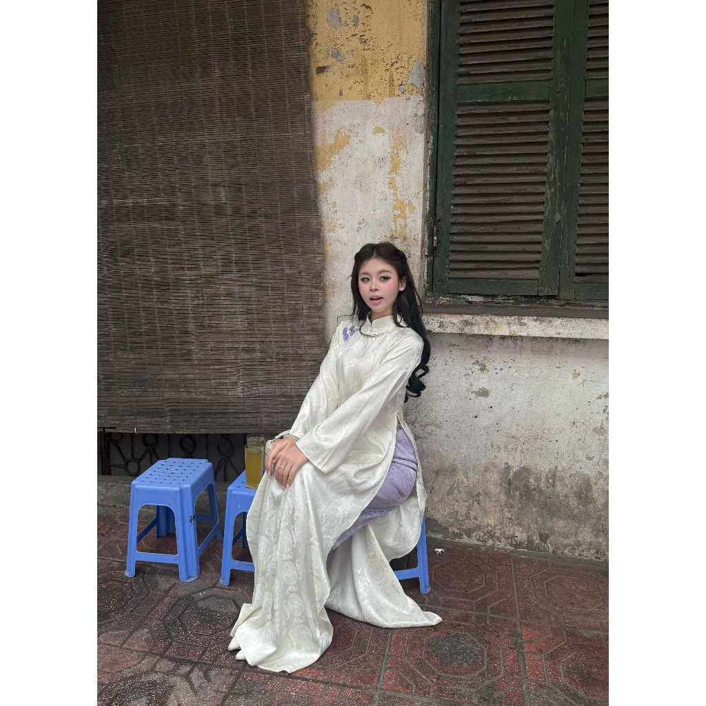 Set áo dài lụa dáng suông - Áo dài Ngọc Ngà - APRILLE