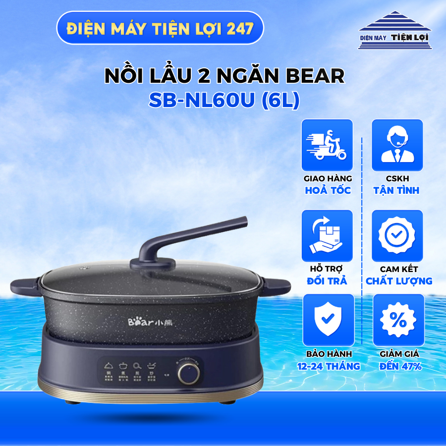 Nồi lẩu Bear 2 ngăn 6L SB-NL60U (Bản Quốc Tế)