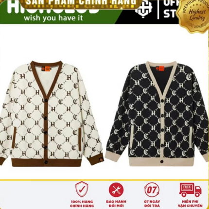Áo Khoác Cardigan LOGO PATTERN hoạ tiết màu đen/kem - HighClub Brand Chính Hãng