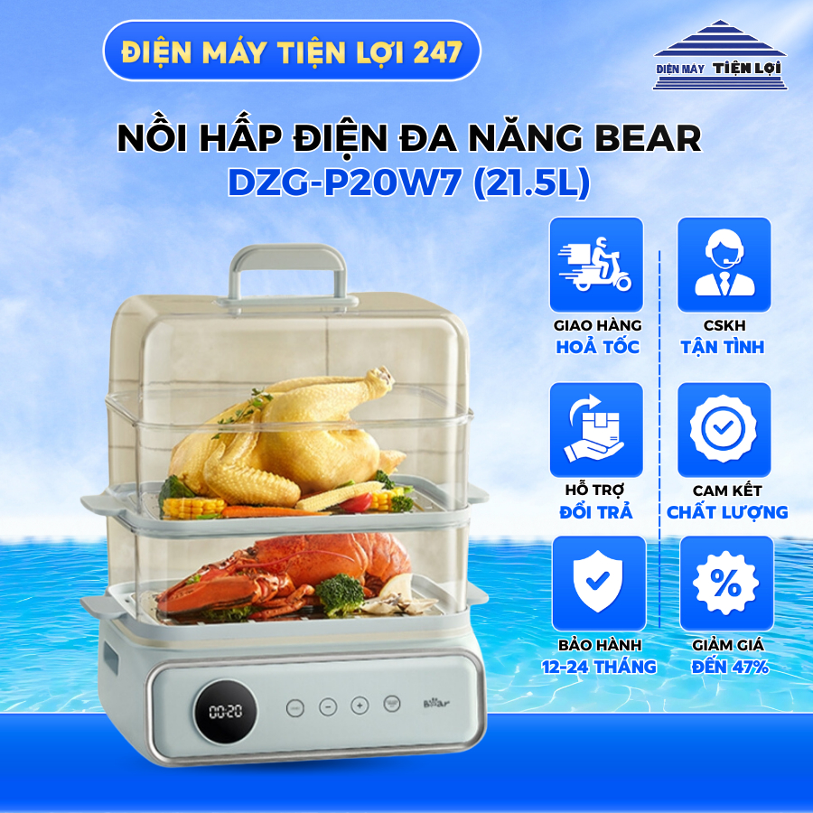 Nồi hấp Bear 4 tầng đa năng 21.5L DZG-P20W7 (Bản Quốc Tế )