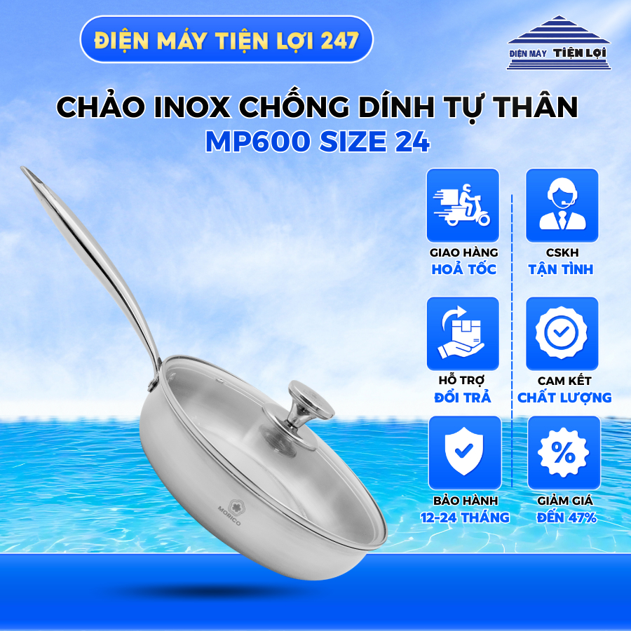 Chảo INOX chống dính tự thân không cần tôi Morico MP600 size 24