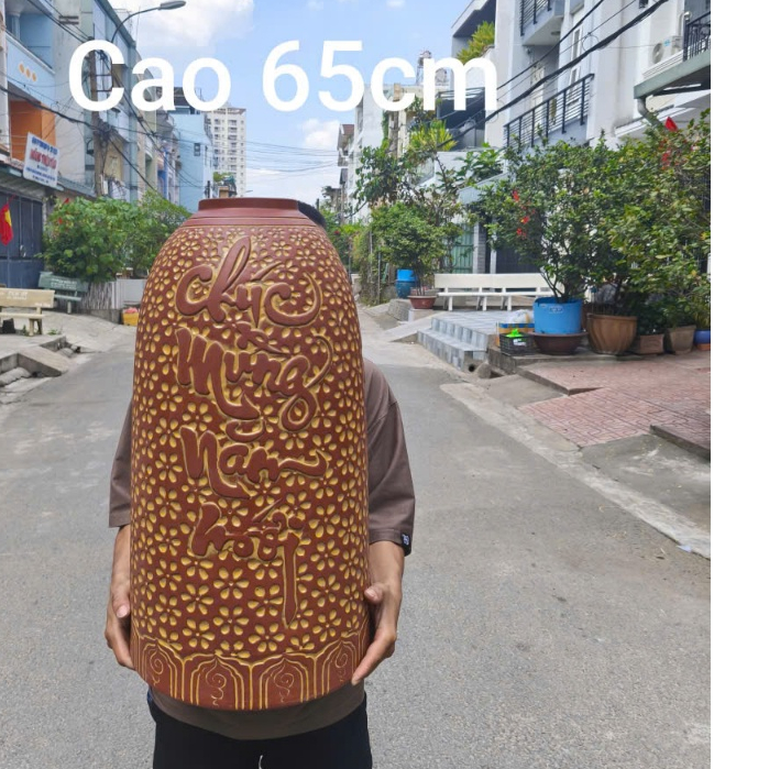 Chuông Đại Siêu To Cắm Cành Đào Huyền Cao Sải Nghiêng Rộng Bình Cao Trên 60cm -Gốm Sứ FULO