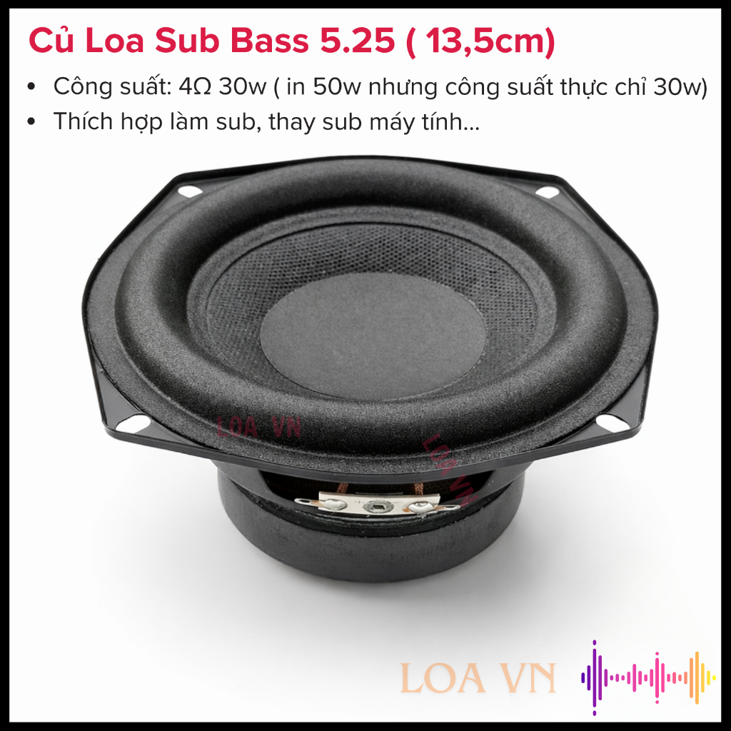 Củ loa Sub Bass L.G 5.25 inch 4ohm 30w max 50w, thay thế được cho lao sub máy tính từ loa VN