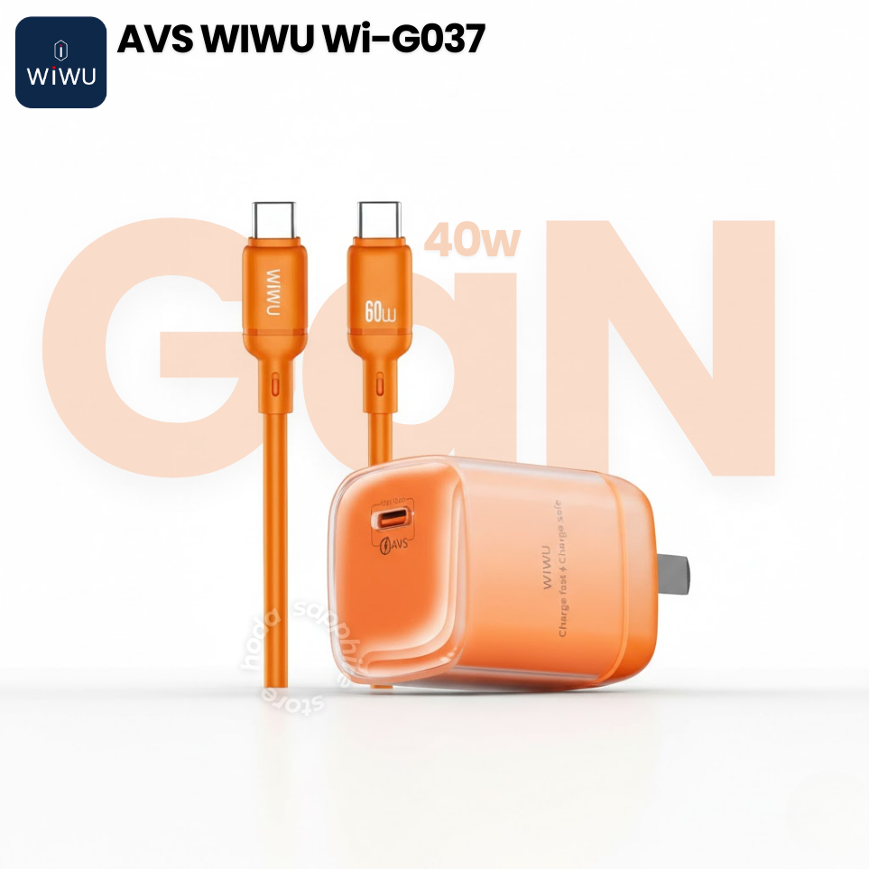 Bộ Sạc Nhanh GaN 40W Củ Cáp WIWU AVS Wi-G037 Cổng Type C Chân Gập Gọn Cho Iphone 17 Pro Max An Toàn