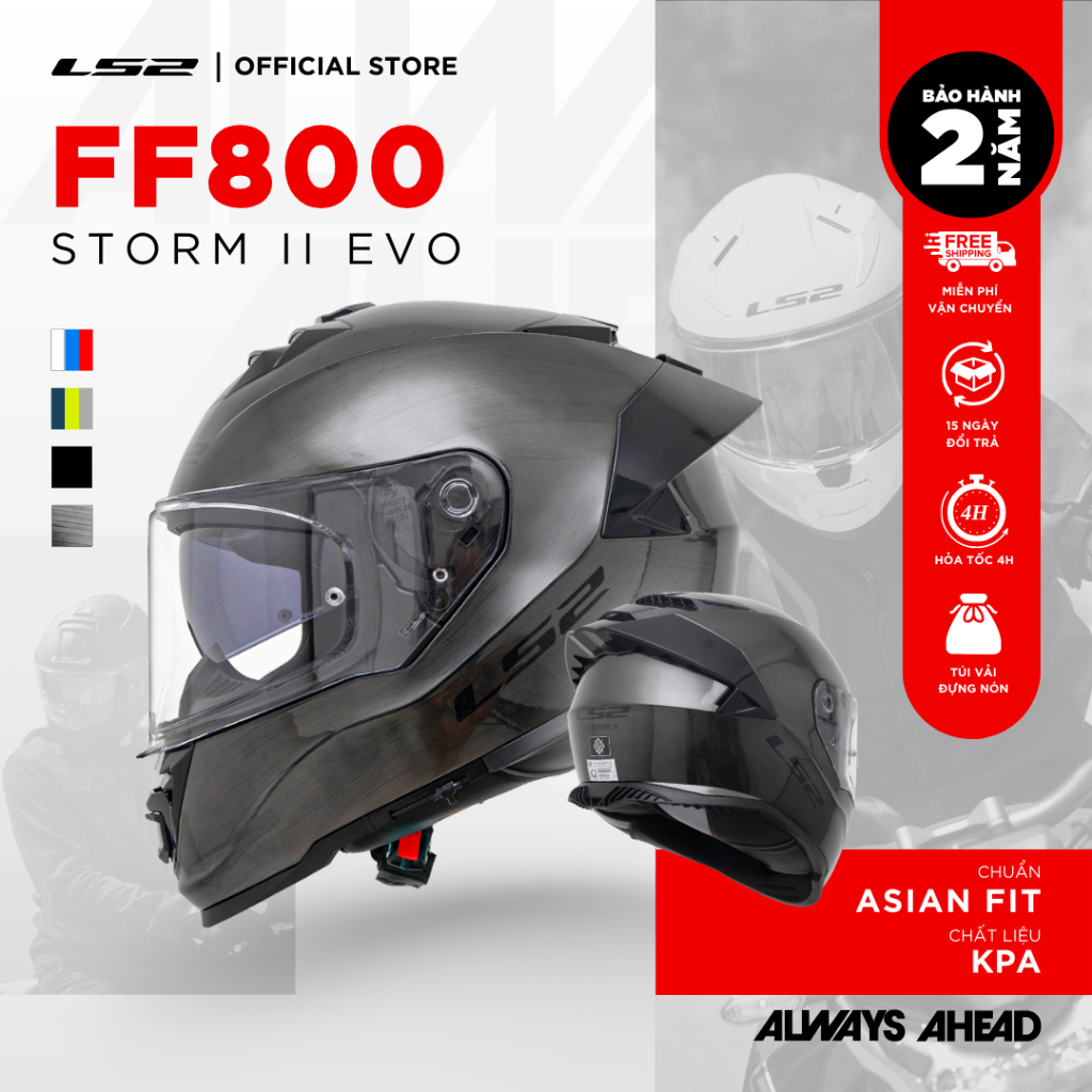 Mũ Bảo Hiểm Fullface LS2 FF800 Storm II EVO New 2025 Hai Kính Form Asian Fit Kèm Pinlock Touring