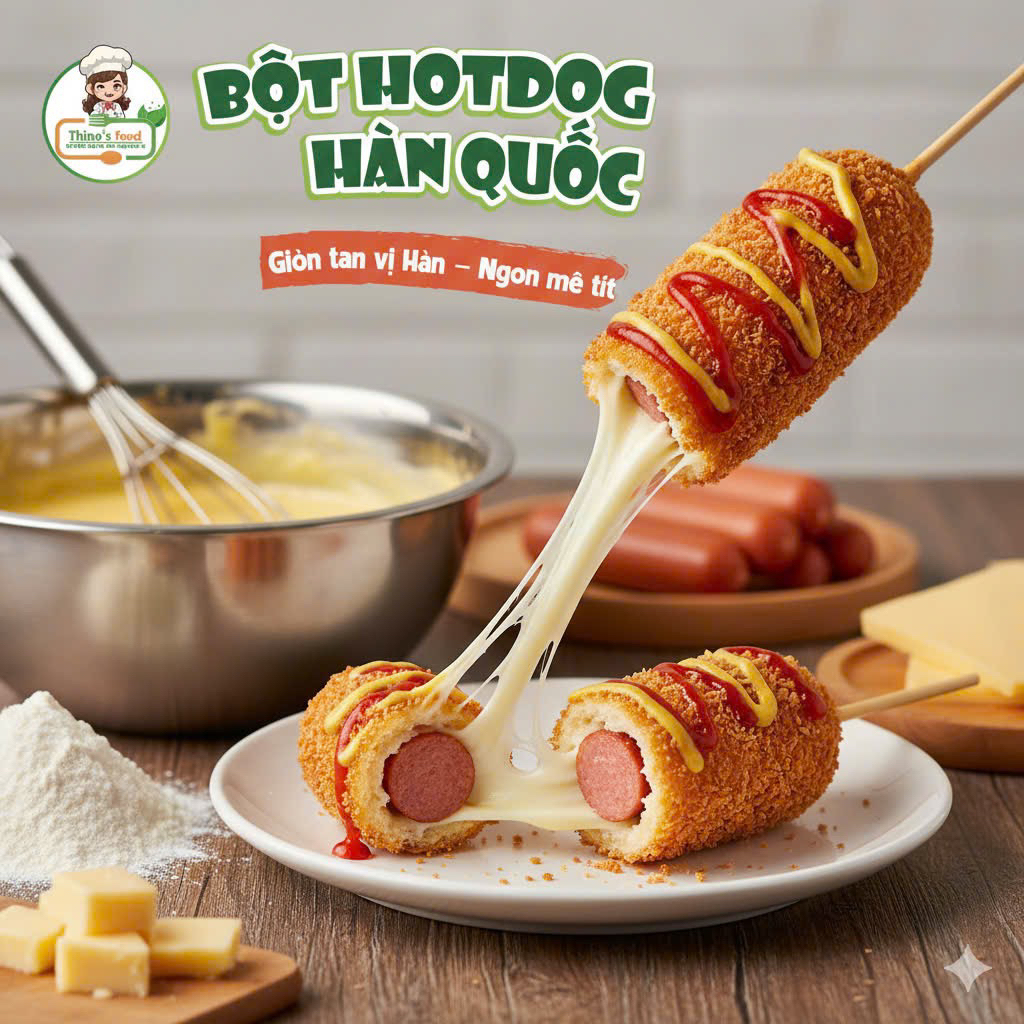 Bột Hotdog Hàn Quốc Trộn Sẵn | Vỏ Giòn Xốp – Dễ Làm - Gói 500g / 1kg - Chiên Hotdog, Phô Mai Que