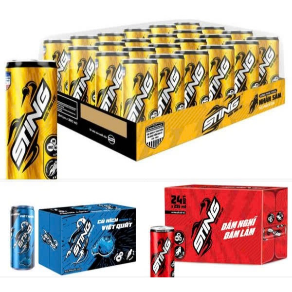 Thùng 24 lon Sting 330ml/235ml hương dâu/ việt quất/ sting gold