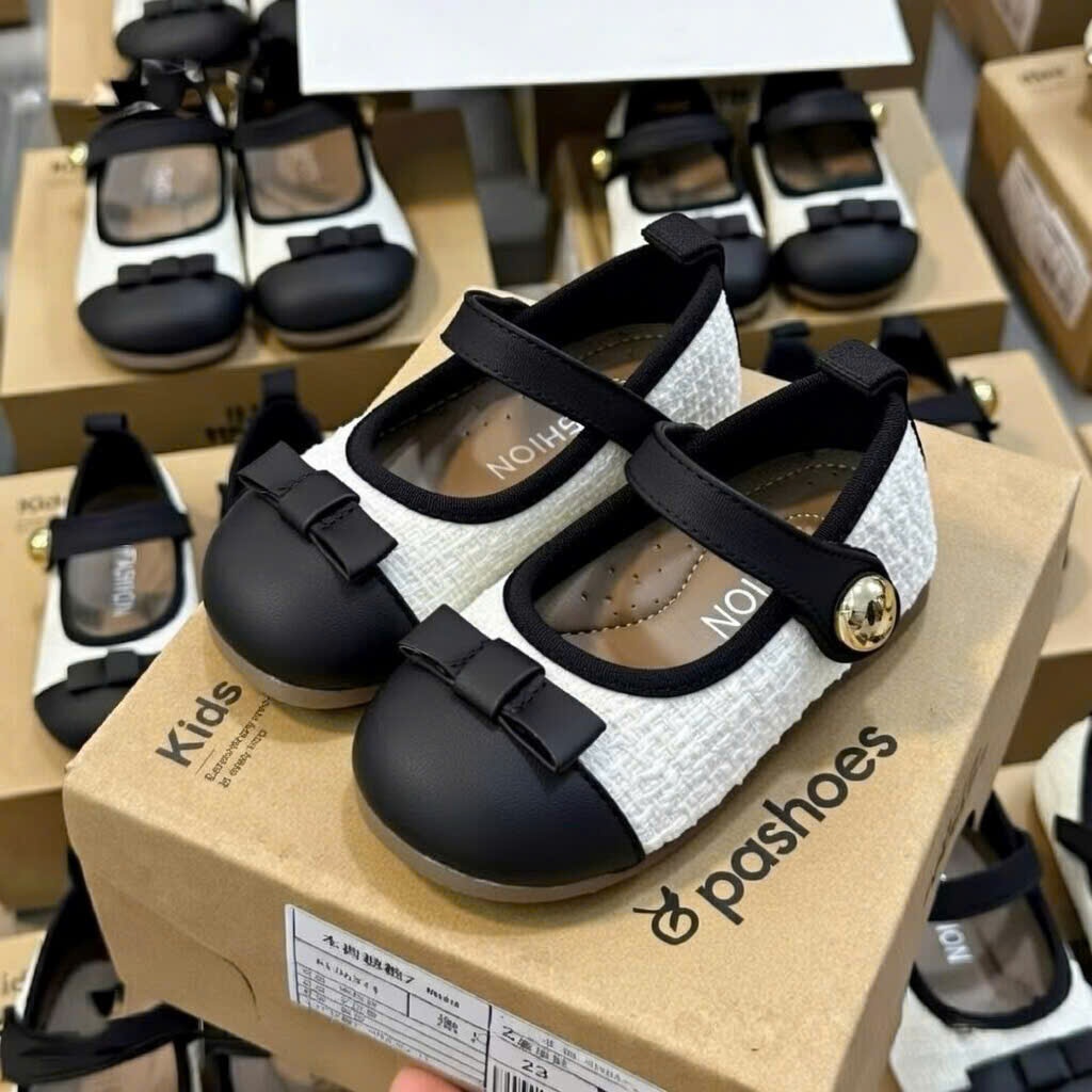 Giày cho bé gái - Giày da cho bé gái Vintage phong cách Hàn Quốc da trơn bóng PU mềm mại xinh xắn có quai dán