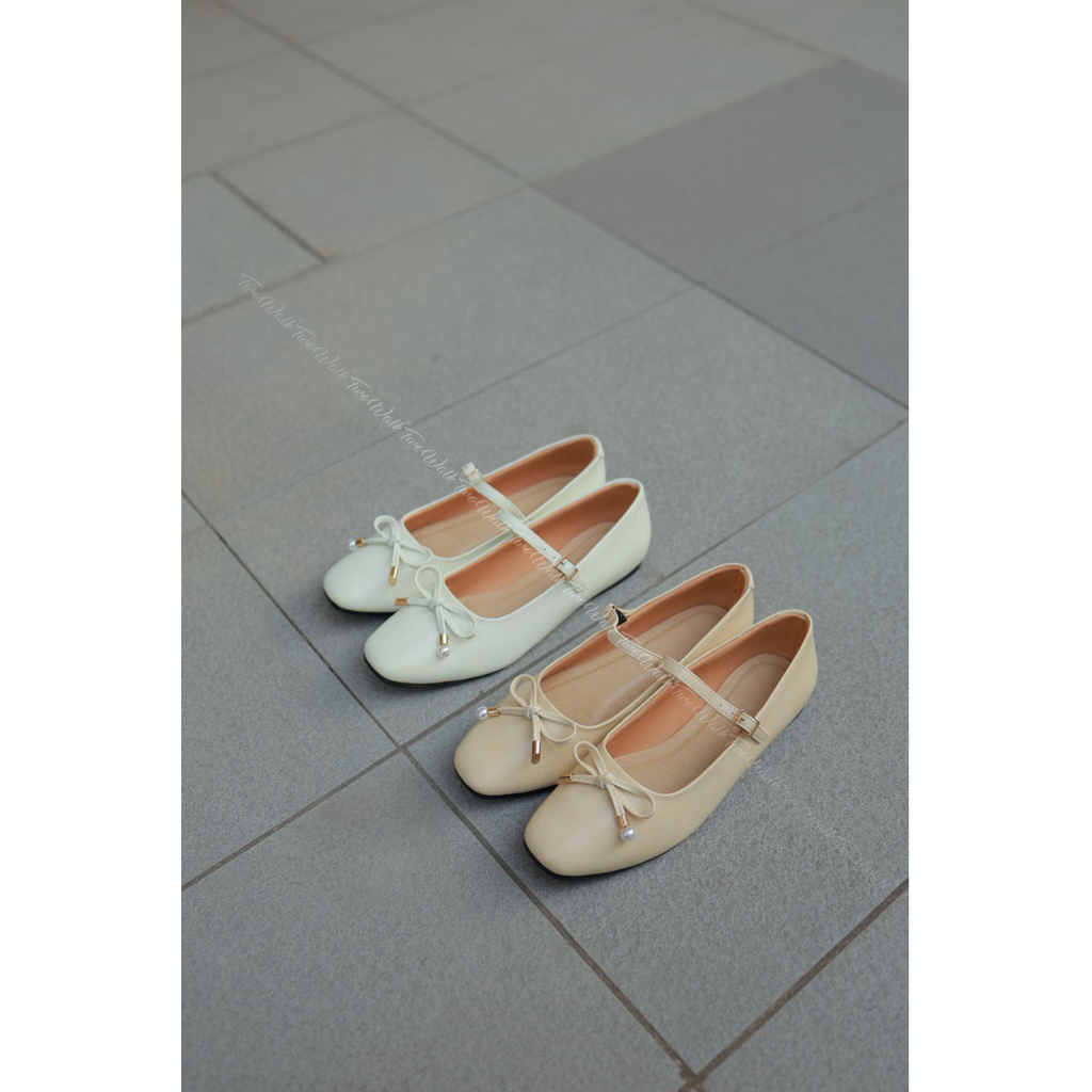 TWOWALK: Jolly ( Chân mỏng lùi size)- Giày Nữ Bệt Mary Jane Da Microfiber Cao Cấp - 1cm