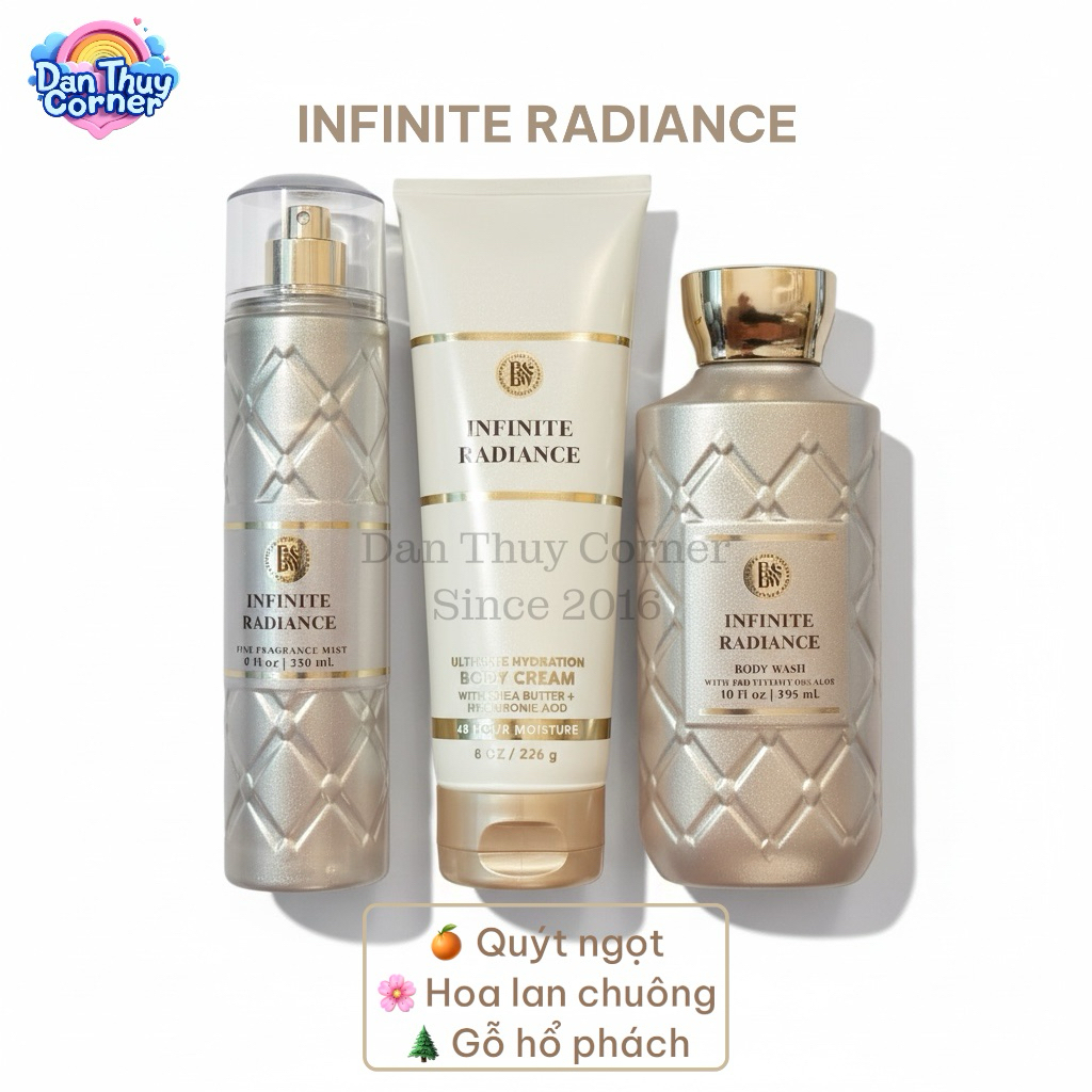 Infinite Radiance – Body Mist / Body Cream / Body Wash Bath & Body Works – Quýt ngọt, lan chuông & g