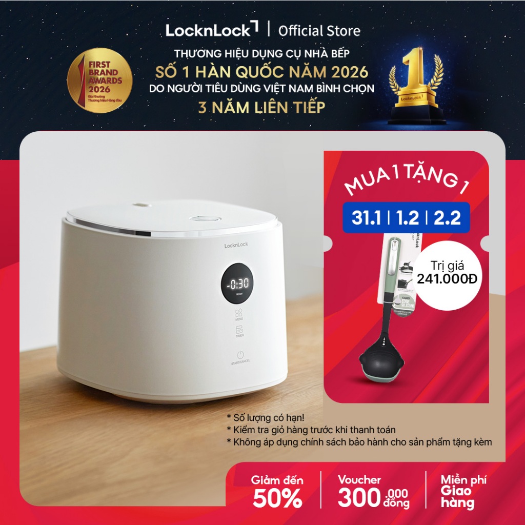 Nồi cơm điện LocknLock Bianco Nemo rice cooker 1.2L- Màu ngà EJR384IVY