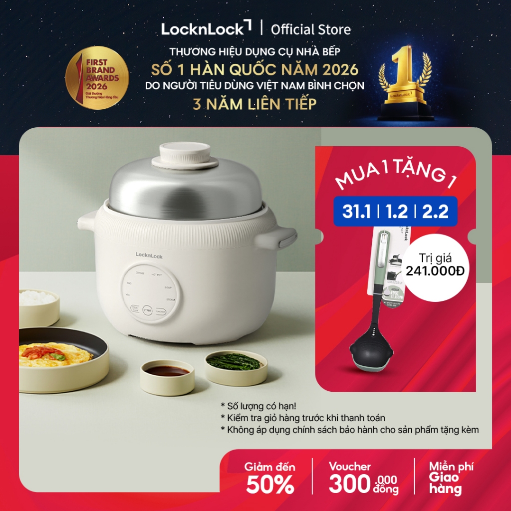 Nồi điện đa năng LocknLock Digital multipot EJP186IVY lòng nồi chống dính, chức năng hẹn giờ, dung t