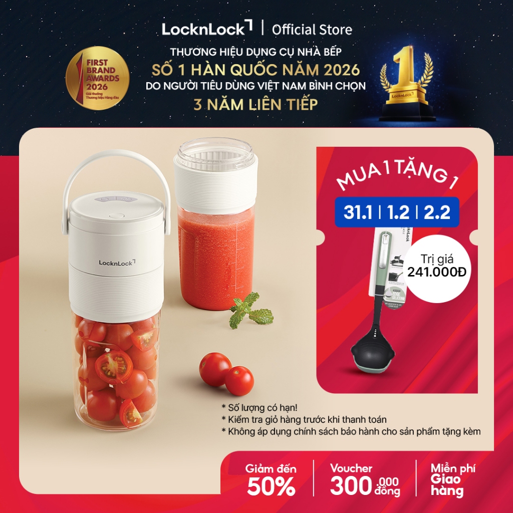 Máy xay sinh tố cầm tay LocknLock Vacuum portable blender EJJ346IVY, dung tích 475ml - Màu ngà