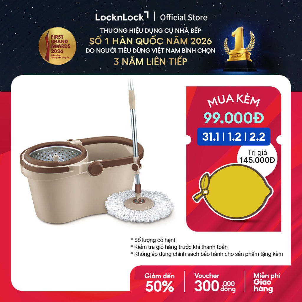 Bộ cây lau nhà xoay tay Compact Spin Mop Lock&Lock - ETM466