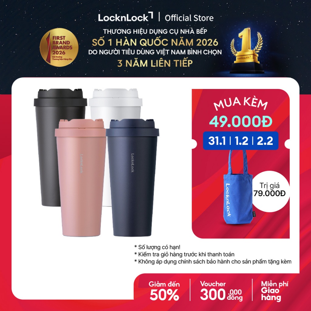 Bình giữ nhiệt Lock&Lock Energetic one-touch thép không gỉ 316L 550ml và 400ml - LHC3249 (4 màu)