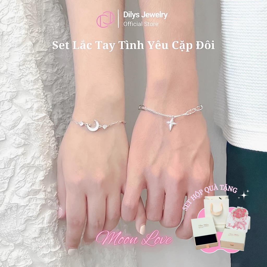 [Quà Valentine] Vòng Tay Đôi "Moon Love" Titan Không Gỉ Nam Nữ Cao Cấp Tặng Người Yêu - MF06