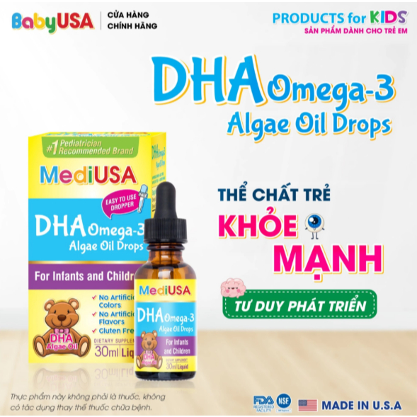 MediUSA DHA OMEGA DROPS - Bổ sung DHA - Hỗ trợ mắt, não, tim - 30ml