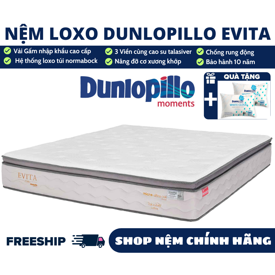 Nệm lò xo túi Dunlopillo Evita [ 28cm ] + Tặng Gối