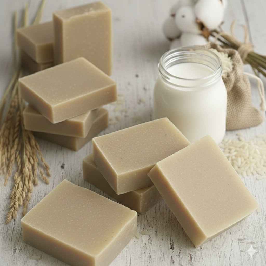 Xà Bông Rửa Mặt & Tắm Trắng Cám Gạo Sữa Dê 100g. Xà bông True Organic