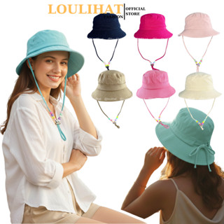 Nón bucket thắt nơ trơn gắn hạt màu LOULIHAT, mũ tai bèo chống nắng rộng vành thoáng mát thời trang Hàn Quốc NBLNH01