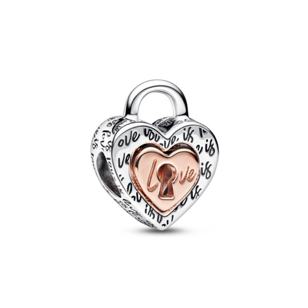 CHÍNH HÃNG - PANDORA Charm Moments HEART LOCK  Hạt trang trí vòng, lắc tay hình khoá trái tim, bạc 9