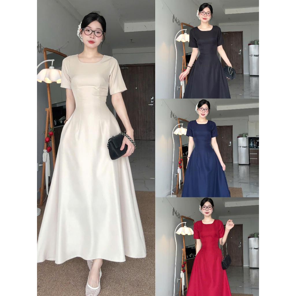 [Đ.26-T] (Có Sẳn) Đầm Thiết Kế Dáng Dài Kín Lưng Có Tay Công Sở Dự Tiệc (Có Túi) Women Top Dress | T