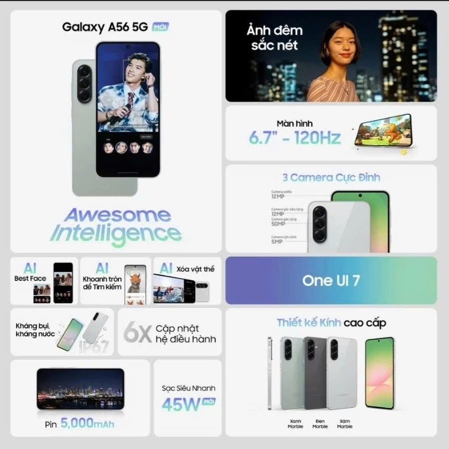 Máy cũ - Điện thoại Samsung Galaxy A56 5G 8/256GB - chính hãng