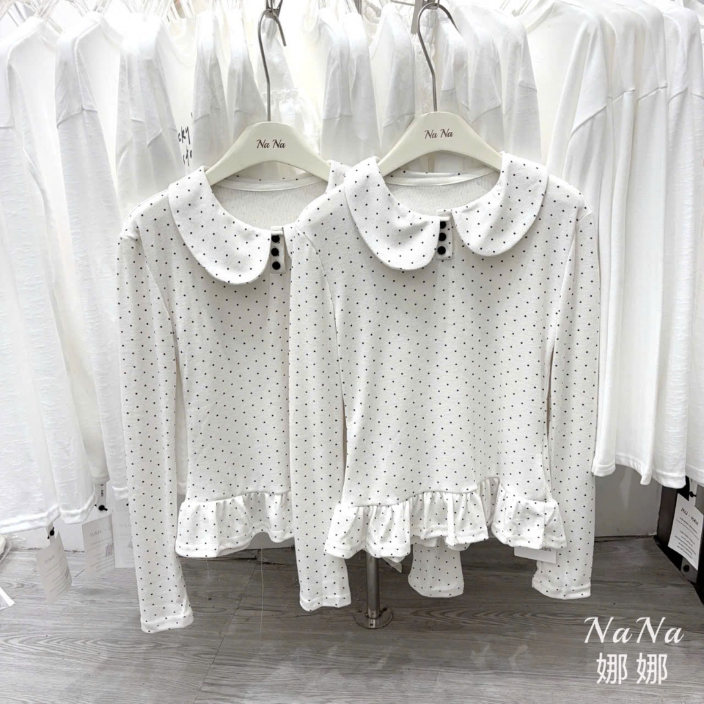 (QCCC) DH105⚫️ Áo Blouse Chấm Bi Cổ Peter Pan – Thanh Lịch & Dễ Thương