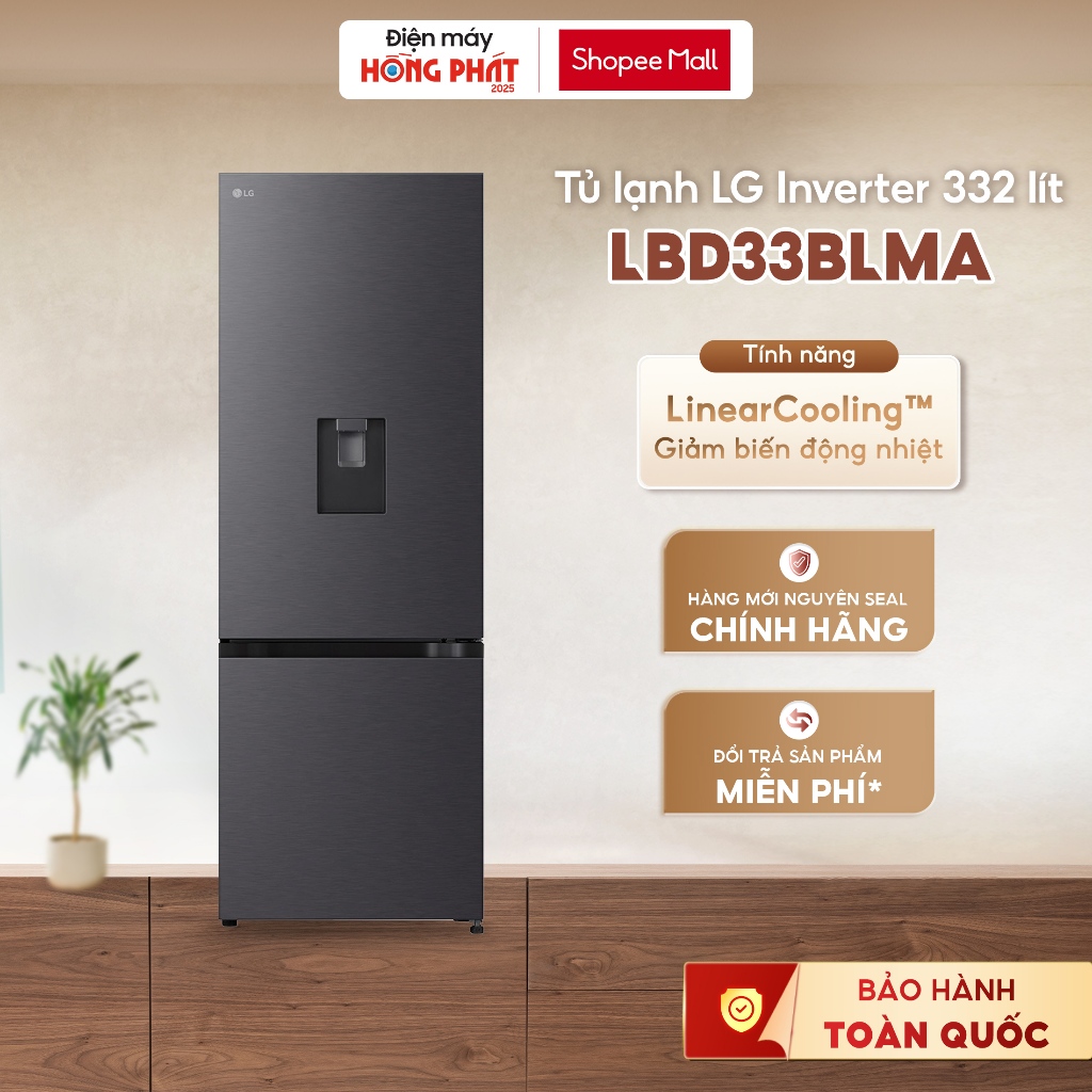 Tủ Lạnh LG Inverter 332 Lít LBD33BLMA - Ngăn Đá Dưới - Lấy Nước Ngoài - Ngăn Đông Mềm [FREESHIP HCM]