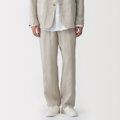 [26SS] MUJI Quần Nam Vải Washed Linen Ống Rộng