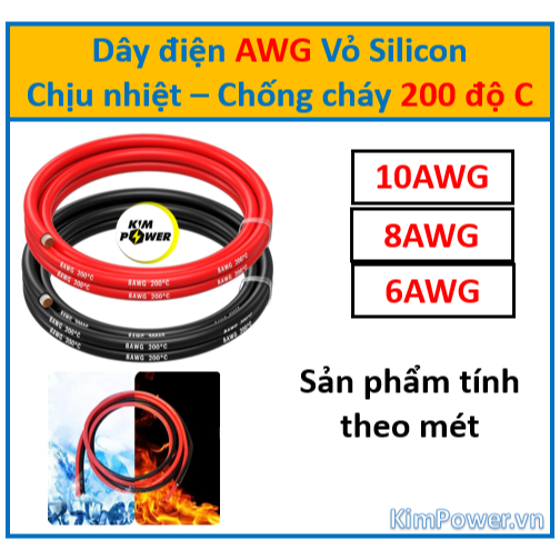 Dây điện AWG chịu nhiệt - vỏ Silicon 10AWG-8AWG-6AWG đỏ-đen (1 mét)