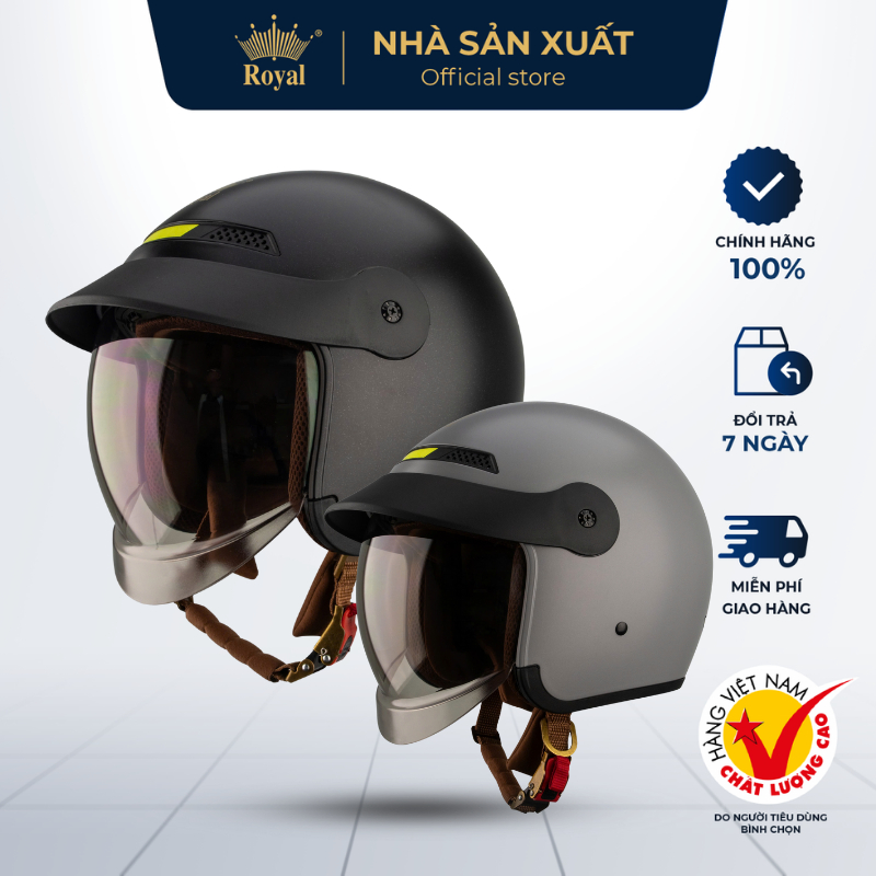 Mũ Bảo Hiểm 3/4 Royal M139 Luxury Chính Hãng , Nón Bảo HIểm Kính Âm Dài Chống Tia UV