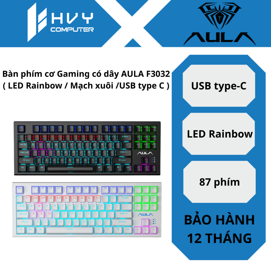 Bàn phím cơ Gaming có dây AULA F3032 ( LED Rainbow / Mạch xuôi /USB type C ) - Hàng Chính Hãng