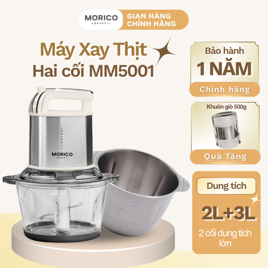 Máy Xay Thịt Đa Năng MORICO MM5001 | 2 Cối 2L & 3L, 2 Bộ Lưỡi Dao Inox, Xay Mịn Nhanh Chóng | BigBuy360 - bigbuy360.vn