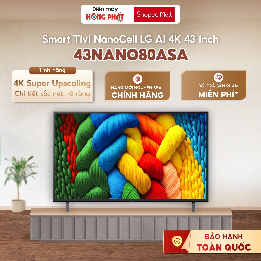 Smart Tivi NanoCell LG AI 4K 43 inch 43NANO80ASA - Nút Bấm AI [Giao-Lắp HCM]