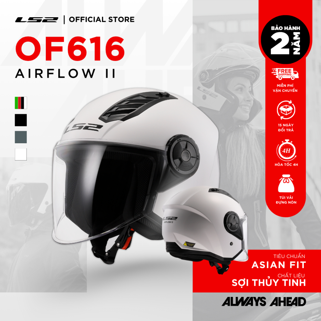 Mũ Bảo Hiểm 3/4 Một Kính LS2 OF616 Airflow II ECE2206 Chuyên Đi Phố Phong Cách Tối Giản
