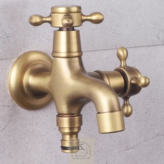 Vòi nước lạnh đôi bằng chất liệu đồng thau, không han rỉ, không sơn mạ bong tróc