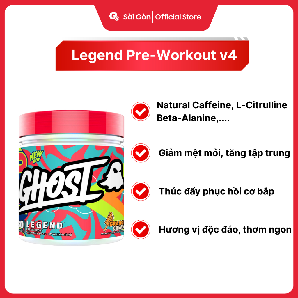 Bột tăng sức mạnh Ghost Legend Pre-Workout, (30 Servings), pre-workout phiên bản mới - Gymstore