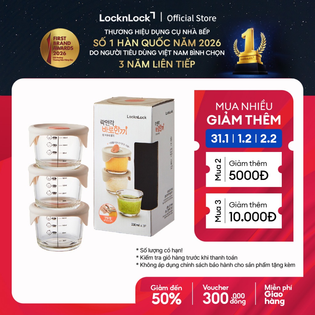 Hộp đựng thức ăn cho bé Lock&Lock baby food container có vạch chia 230ml*3 hộp - LLG508S3