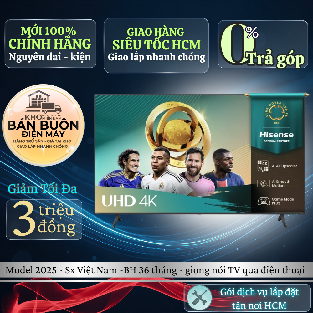 75A6Q Smart Tivi Hisense 4K 75 inch model 2025, giọng nói Tiếng Việt qua app Vidaa 75A6Q